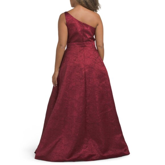RENE BY RENE RUIZ ruby One Shoulder Brochade Gown With Belt - Picture 2 of 2